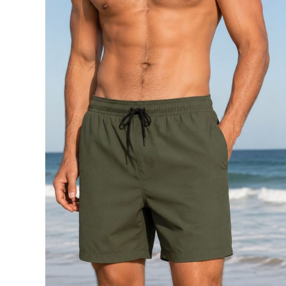 NWT Men's Olive Green Athletic Mesh-Lined Swim Trunks Shorts Size 44 Quick Dry
